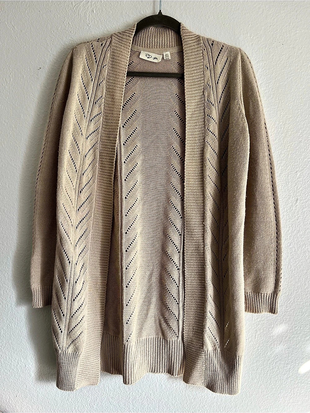RD Style Open Front Knit Cardigan in Beige Small Like New